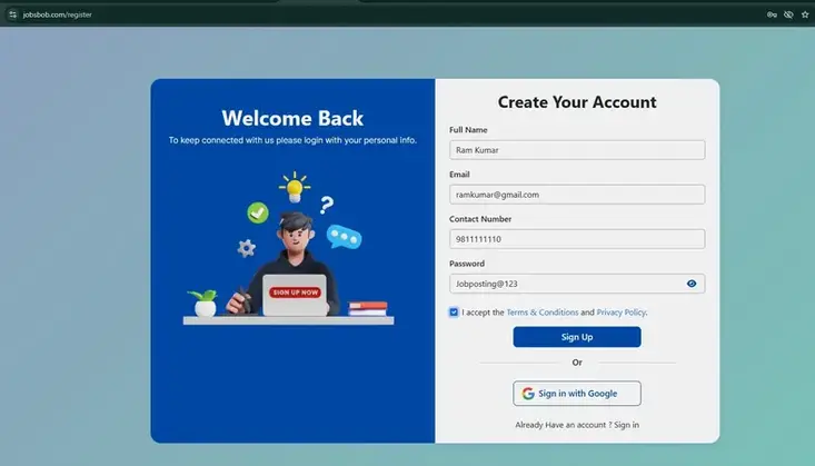 create account on jobsbob